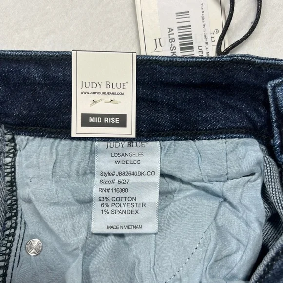 NWT Judy Blue Wide Leg Mid Rise Blue Jeans Womens Size 5/27 - Picture 4 of 11